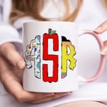 Gepersonaliseerde Doodle Apple Pencil Monogram 11oz Keramische koffiemok met naam Teacher's Day Waardering Back To School Gift voor leerkracht