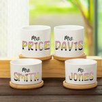 Gepersonaliseerde Leuke Potlood-geïnspireerde Letters Keramische Succulent Plant Pot met Naam en Bamboe Basis Terug naar School Waardering Gift voor L