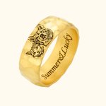 Personalized Engraved Sketch Drawing Photo Pet Portrait Hammered Ring with Text Birthday Memorial Gift for Women Pet Lovers