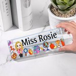 Personalized Funny Cartoon Character Pencil Apple Acrylic Desk Name Plate Appreciation Back to School Gift for Teacher Colleague Friend