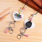 Personalisierte Glitter Acryl Perlen Quaste einziehbare Lanyard mit Namen zurück zu Schule Wertschätzung Graduierung Geschenk für Lehrer Administrator