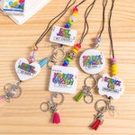 Personalisierte Glitter Acryl Perlen Quaste einziehbare Lanyard mit Namen zurück zu Schule Wertschätzung Graduierung Geschenk für Lehrer Administrator