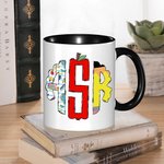 Gepersonaliseerde Doodle Apple Pencil Monogram 11oz Keramische koffiemok met naam Teacher's Day Waardering Back To School Gift voor leerkracht