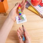 Personalisierte Glitter Acryl Perlen Quaste einziehbare Lanyard mit Namen zurück zu Schule Wertschätzung Graduierung Geschenk für Lehrer Administrator