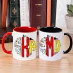 Gepersonaliseerde Doodle Apple Pencil Monogram 11oz Keramische koffiemok met naam Teacher's Day Waardering Back To School Gift voor leerkracht