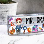 Personalized Funny Cartoon Character Pencil Apple Acrylic Desk Name Plate Appreciation Back to School Gift for Teacher Colleague Friend