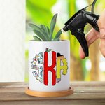 Personalized Doodle Apple Pencil Monogram Design Planter Pot with Name and Bamboo Tray Teacher's Day Appreciation Gift for Teacher