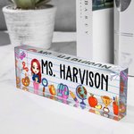 Personalized Funny Cartoon Character Pencil Apple Acrylic Desk Name Plate Appreciation Back to School Gift for Teacher Colleague Friend