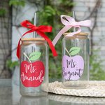 Gepersonaliseerde Leraar Apple 16oz glazen beker met bamboe deksel rietje en lint terug naar school Waardering Gift voor leraar