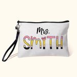 Personalised Colourful Pencil-inspired Fun Letter Linen Wristlet Makeup Bag with Name Back to School Appreciation Gift for Teacher