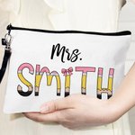 Personalised Colourful Pencil-inspired Fun Letter Linen Wristlet Makeup Bag with Name Back to School Appreciation Gift for Teacher