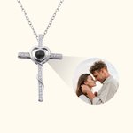Personalised Photo Projection Cross Heart Necklace I Love You in 100 Languages Anniversary Birthday Gift for Women