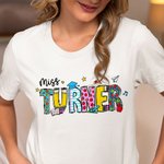 Personalised Cute Pencil Apple Ruler Doodle Design 100% Cotton T-shirt with Text Teacher's Day Back To School Gift for Teacher