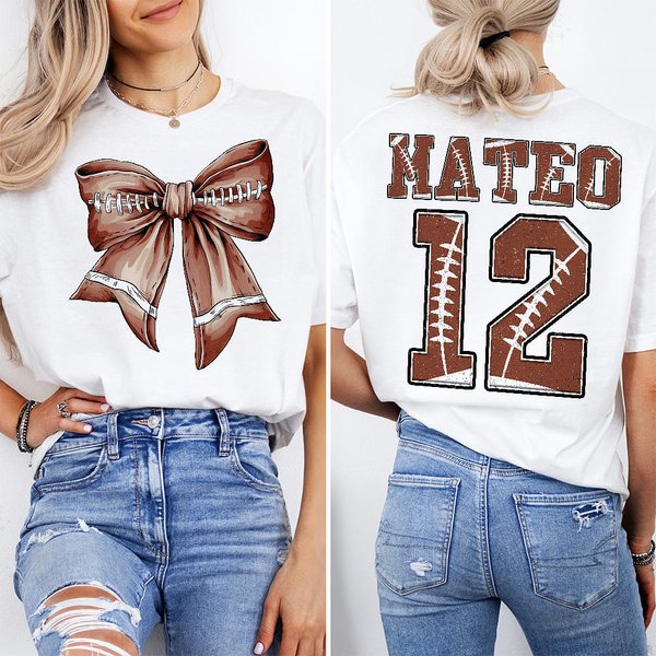 T-shirt Personnalisé avec Numéro et Nom Motif Noeud Papillon Cadeau d'Anniversaire pour les Amoureux Joueurs du Football Américan
