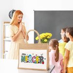 Personalised Cute Pencil Apple Large Jute Tote Bag with Text Teacher's Day Back to School Gift for Teacher