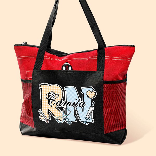 Personalised Multi-colour Medical Elements Large Tote Bag with Name and Title Birthday Back to School Gift for Nurse Doctor