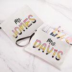 Personalised Colourful Pencil-inspired Fun Letter Linen Wristlet Makeup Bag with Name Back to School Appreciation Gift for Teacher