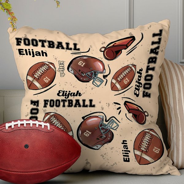 Personalised Football Helmet Design Throw Pillow Cover with Name and Number Home Decor Birthday Gift for Football Lover