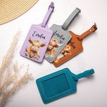 Personliga blommor Highland Cow läder passhållare bagagetagg set med namn resetillbehör födelsedagspresent för Highland Cow älskare