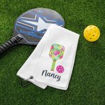 Personalised Colourful Pickleball Design Super Absorbent 100% Cotton Waffle Sport Towel with Name and Hanging Clip Gift for Pickleball Lovers