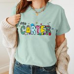 Personalised Cute Pencil Apple Ruler Doodle Design 100% Cotton T-shirt with Text Teacher's Day Back To School Gift for Teacher