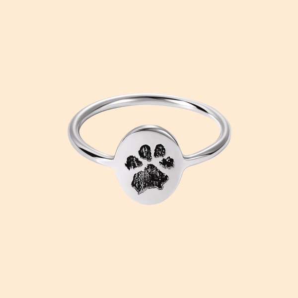 Personalised Engraved Dog Cat Paw Print Ring with Name Pet Loss Memorial Gift for Pet Lover