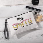 Personalised Colourful Pencil-inspired Fun Letter Linen Wristlet Makeup Bag with Name Back to School Appreciation Gift for Teacher