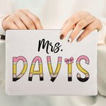 Personalised Colourful Pencil-inspired Fun Letter Linen Wristlet Makeup Bag with Name Back to School Appreciation Gift for Teacher