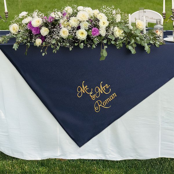 Personalised Embroidered Mr & Mrs Tablecloth with Name Table Decor Wedding  Gift for Bride Groom