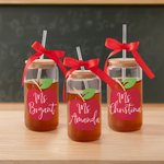 Gepersonaliseerde Leraar Apple 16oz glazen beker met bamboe deksel rietje en lint terug naar school Waardering Gift voor leraar