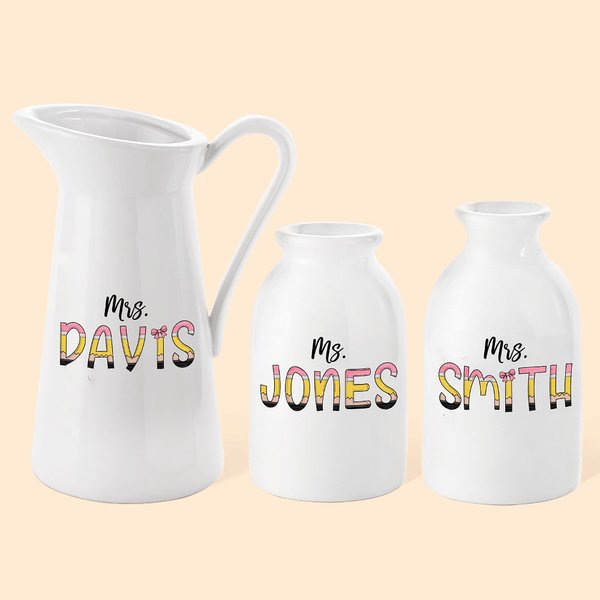 Personalised Colourful Pencil-inspired Fun Letter Ceramic Flower Vase Indoor Outdoor Decor Appreciation Back to School Gift for Teacher