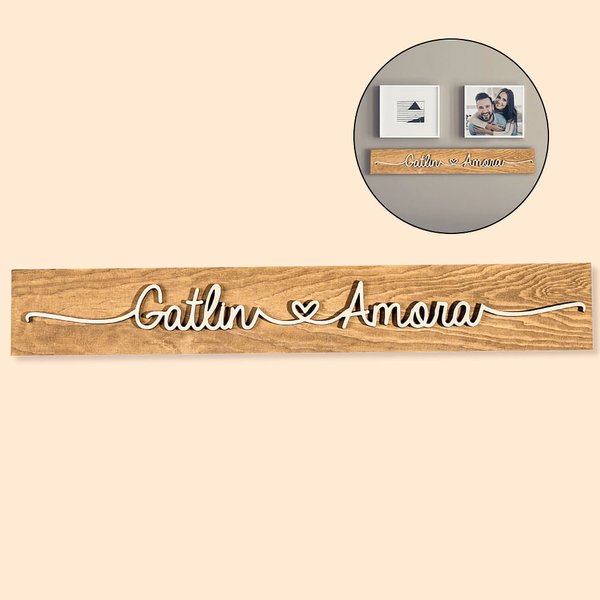 Personalised Wooden Love Sign Couple Names Plate Rustic Home Decoration Wedding Anniversary Valentine's Day for Couple