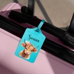 Personliga blommor Highland Cow läder passhållare bagagetagg set med namn resetillbehör födelsedagspresent för Highland Cow älskare