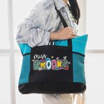 Sac à Main Zippé Canvas Personnalisé avec Nom Motif Crayon Cahier Pomme Lettre Florale Cadeau Remerciement Rentrée Scolaire pour Femmes