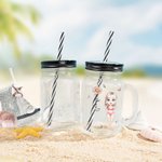 Personalised Cute Cartoon Girl Birth Flower 16oz Name Mason Jar with Handle Lid and Straw Beach Party Birthday Gift for Women
