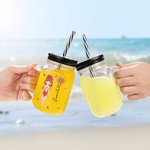 Personalised Cute Cartoon Girl Birth Flower 16oz Name Mason Jar with Handle Lid and Straw Beach Party Birthday Gift for Women