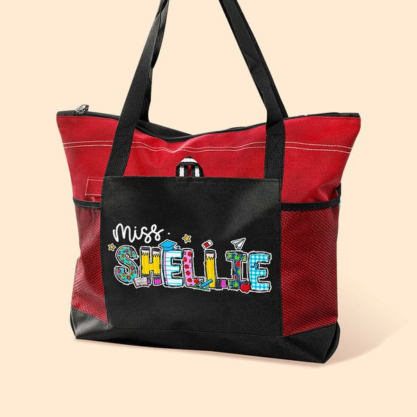 Personalizada Lápiz Manzana Cuaderno Floral Doodle Carta Cremallera Bolsa Tote Regreso a la Escuela Señorita Maestro Apreciación Regalo para Mujeres