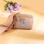 Personalizada de nacimiento de cuero de flores de múltiples bolsillos nombre de la cartera de embrague con llavero regalo de cumpleaños para las mujer