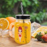 Personalised Cute Cartoon Girl Birth Flower 16oz Name Mason Jar with Handle Lid and Straw Beach Party Birthday Gift for Women