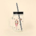 Personalised Cute Cartoon Girl Birth Flower 16oz Name Mason Jar with Handle Lid and Straw Beach Party Birthday Gift for Women