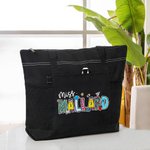 Sac à Main Zippé Canvas Personnalisé avec Nom Motif Crayon Cahier Pomme Lettre Florale Cadeau Remerciement Rentrée Scolaire pour Femmes