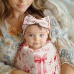Personalised Pink Bow Soft Swaddle Blanket Knot Hat Headband Set  with Name Coming Home Outfit Baby Shower Gift for Newborns