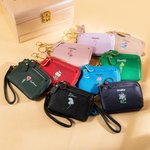 Personalizada de nacimiento de cuero de flores de múltiples bolsillos nombre de la cartera de embrague con llavero regalo de cumpleaños para las mujer