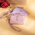 Personalizada de nacimiento de cuero de flores de múltiples bolsillos nombre de la cartera de embrague con llavero regalo de cumpleaños para las mujer