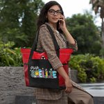 Sac à Main Zippé Canvas Personnalisé avec Nom Motif Crayon Cahier Pomme Lettre Florale Cadeau Remerciement Rentrée Scolaire pour Femmes