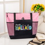 Sac à Main Zippé Canvas Personnalisé avec Nom Motif Crayon Cahier Pomme Lettre Florale Cadeau Remerciement Rentrée Scolaire pour Femmes
