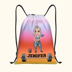Mochila de cordón con nombre personalizada de dibujos animados con diseño de chica en forma Resistente al agua Gimnasio Entrenamiento Cumpleaños Regal