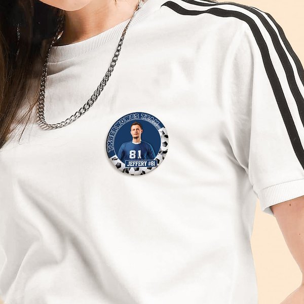 Badges Personnalisés avec Nom Numéro et Photo d'Équipe Football Basketball Baseball Lot de 5 Accessoires Jour de Match Cadeau pour Maman Papa Sportifs