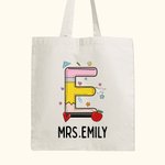 Gepersonaliseerde Pencil Apple Notebook Papier Elementen Fun Letter Canvas Tote Bag met Naam Waardering Terug naar School Gift voor Leraar