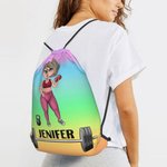Mochila de cordón con nombre personalizada de dibujos animados con diseño de chica en forma Resistente al agua Gimnasio Entrenamiento Cumpleaños Regal